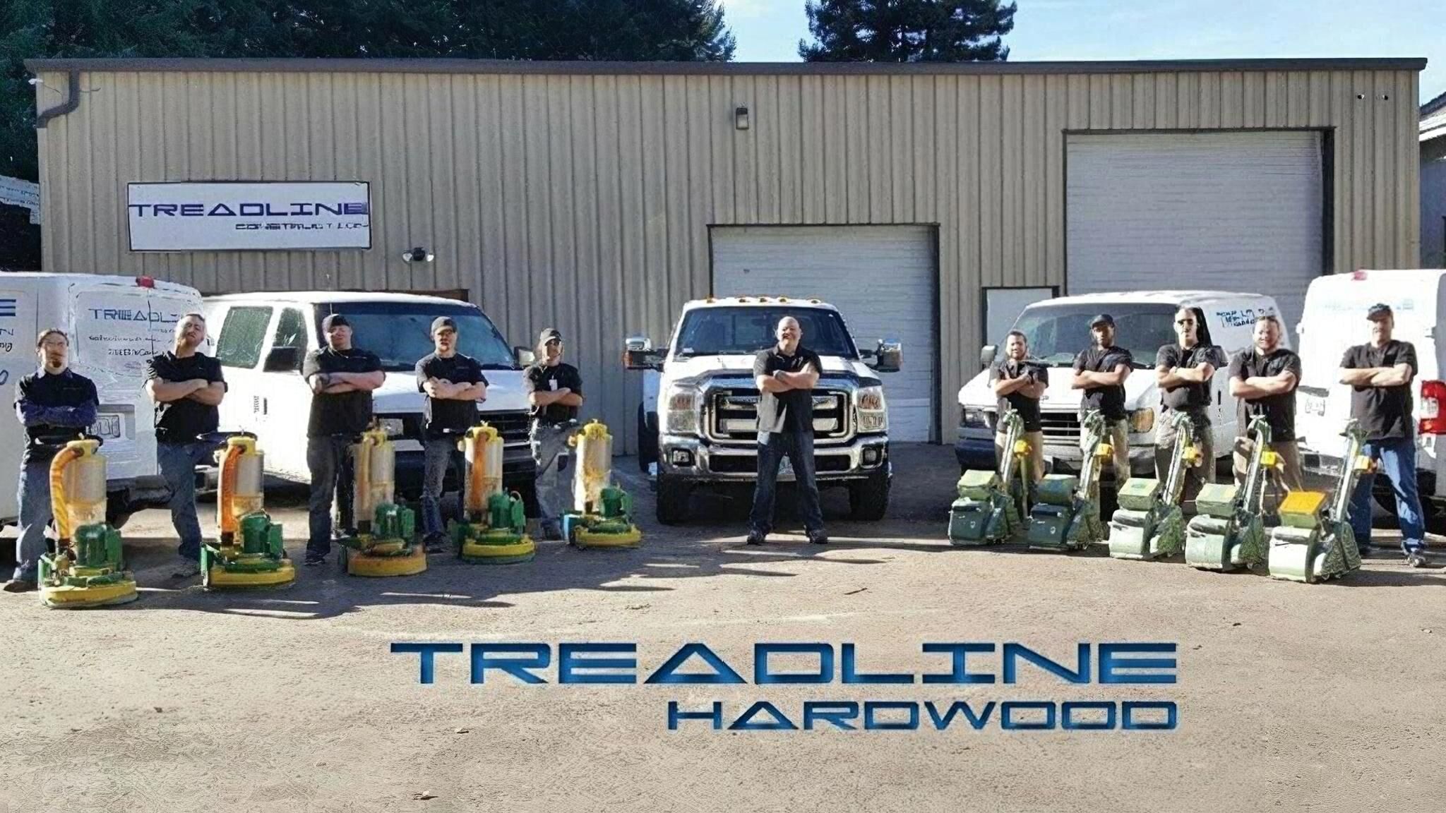 The Treadline crew and trucks outside the Tualatin shop
